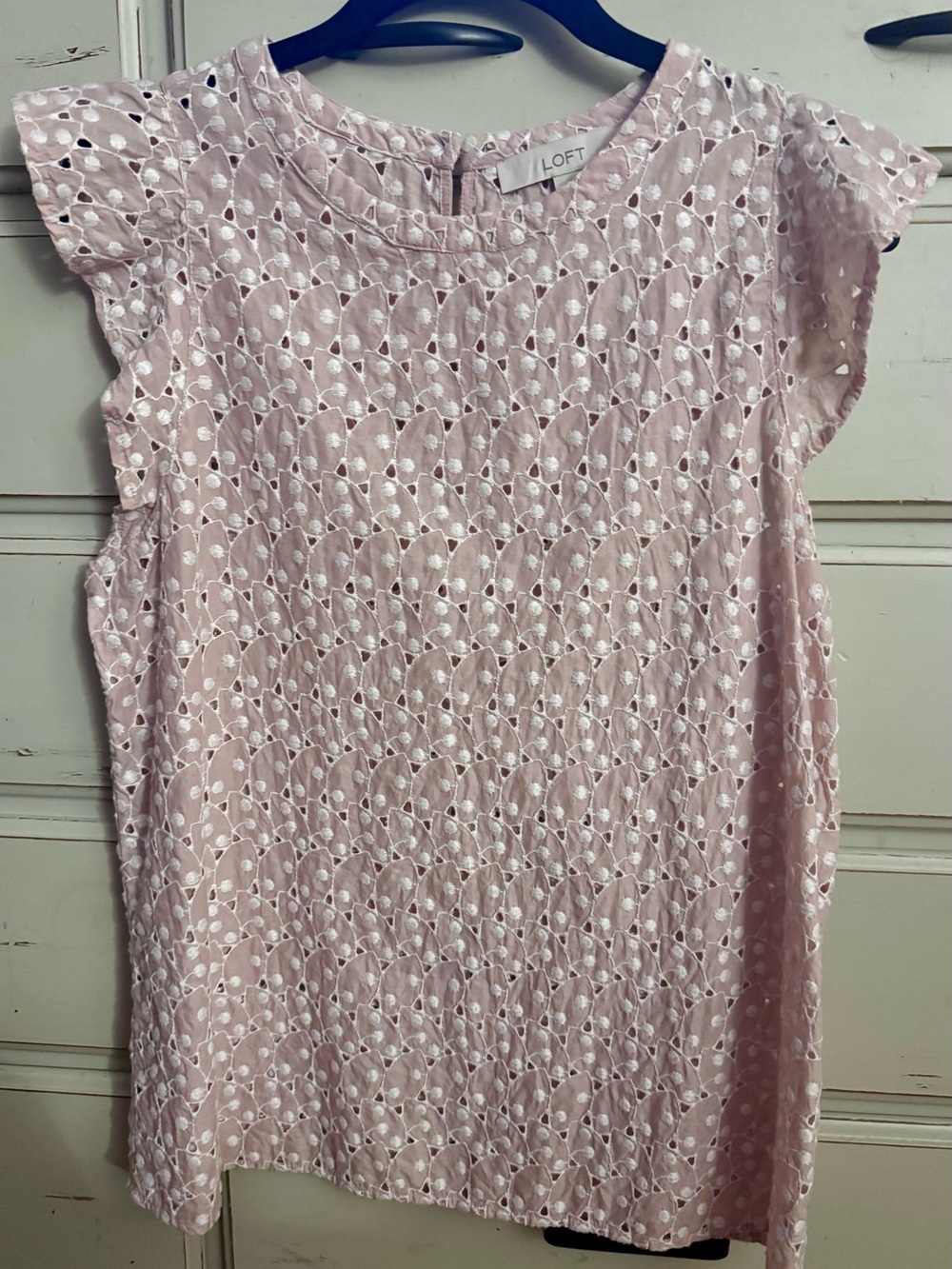 LOFT Blush Pink Eyelet Flutter-Sleeve Top